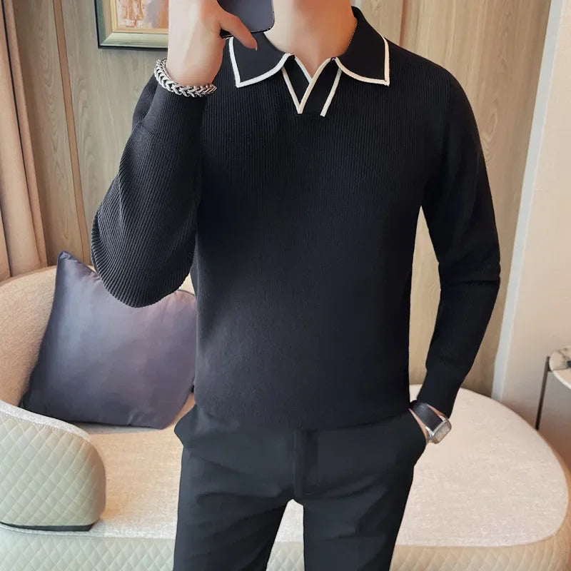 Brand Clothing Men Warm Lapel Knitted Sweaters\Male Slim Fit High Quality L