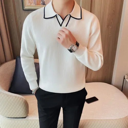 Brand Clothing Men Warm Lapel Knitted Sweaters\Male Slim Fit High Quality L