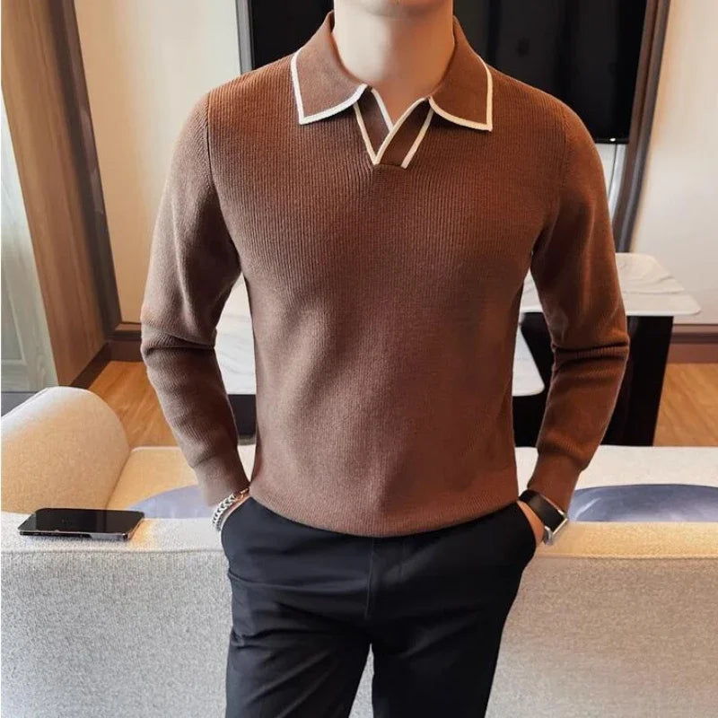 Brand Clothing Men Warm Lapel Knitted Sweaters\Male Slim Fit High Quality L