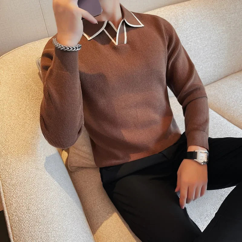 Brand Clothing Men Warm Lapel Knitted Sweaters\Male Slim Fit High Quality L